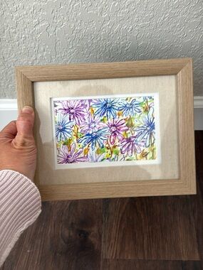 Original Framed Floral Mixed-Media Art, Wildflowers/Trails/Mountains & Fields